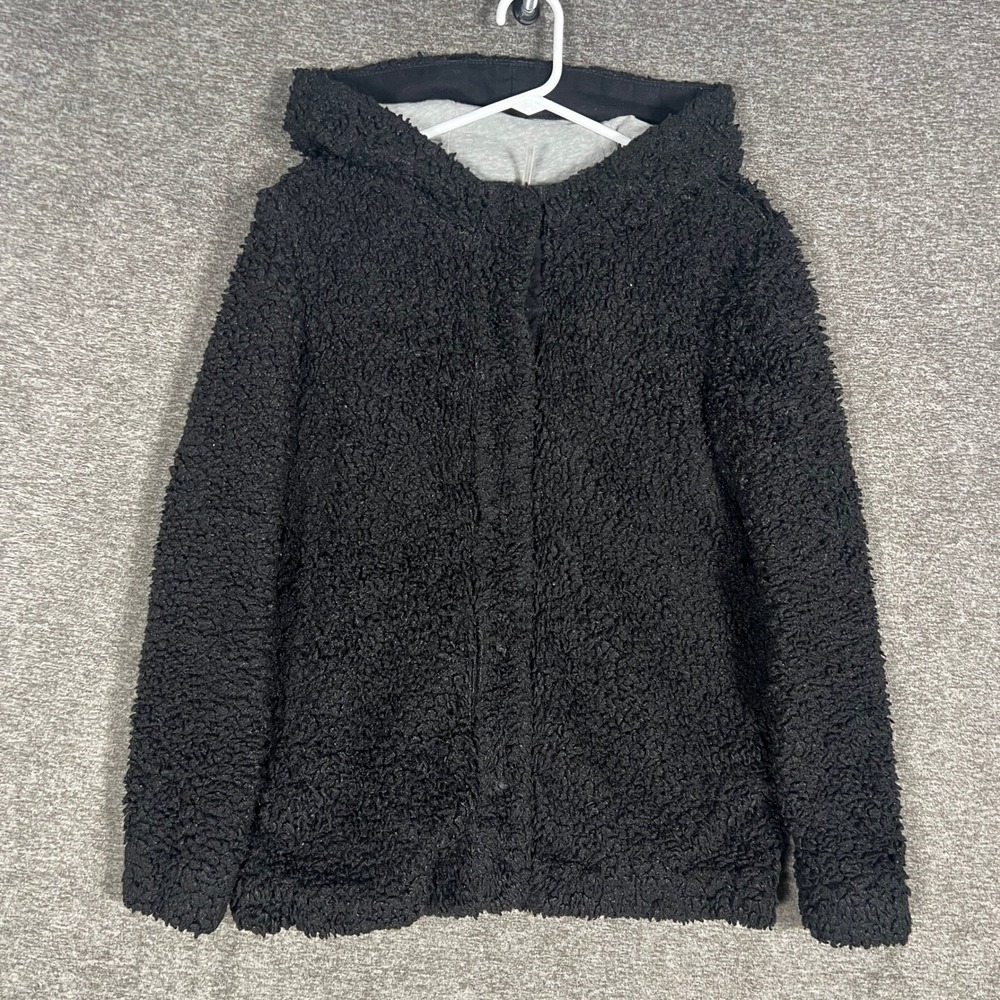 Free People Black Teddy Snap Front Hooded Jacket Women's‎ Size XS